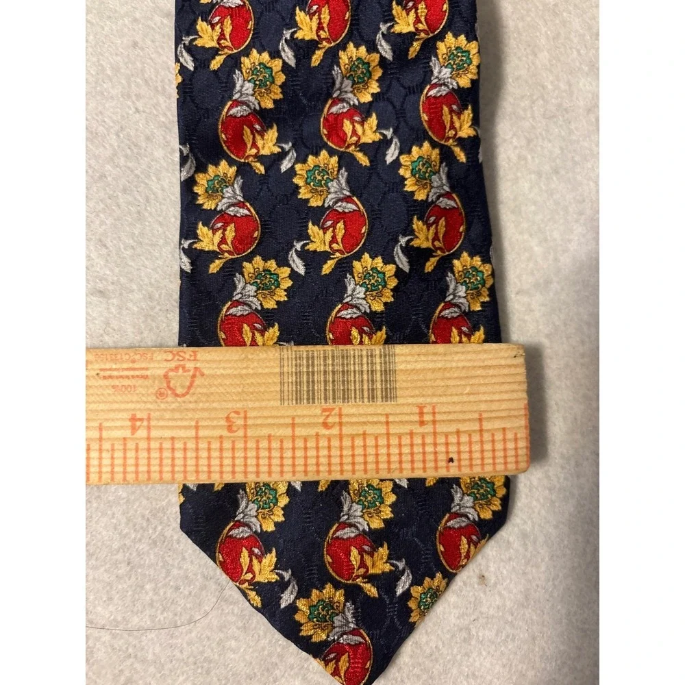 Christian Dior Monsieur Tie Mens OS Navy Blue Red Silk Floral Harvest